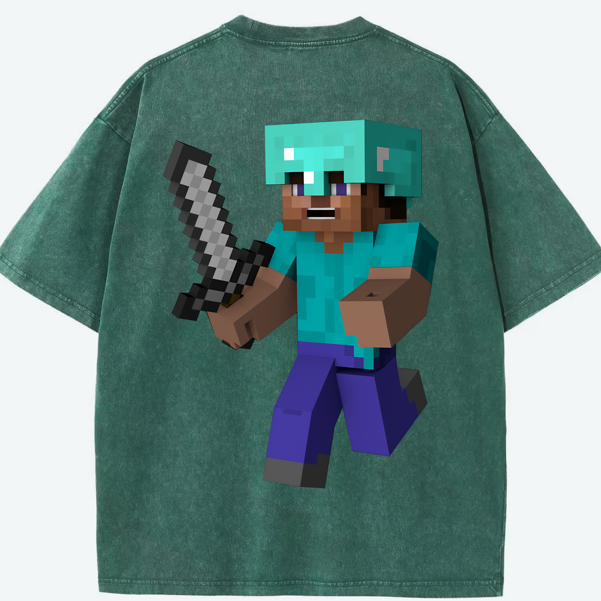 （画像用） マインクラフト ブロックの世界 Minecraft MC Block world 綿100% ヴィンテージ風 半袖Tシャツ（背面プリント）